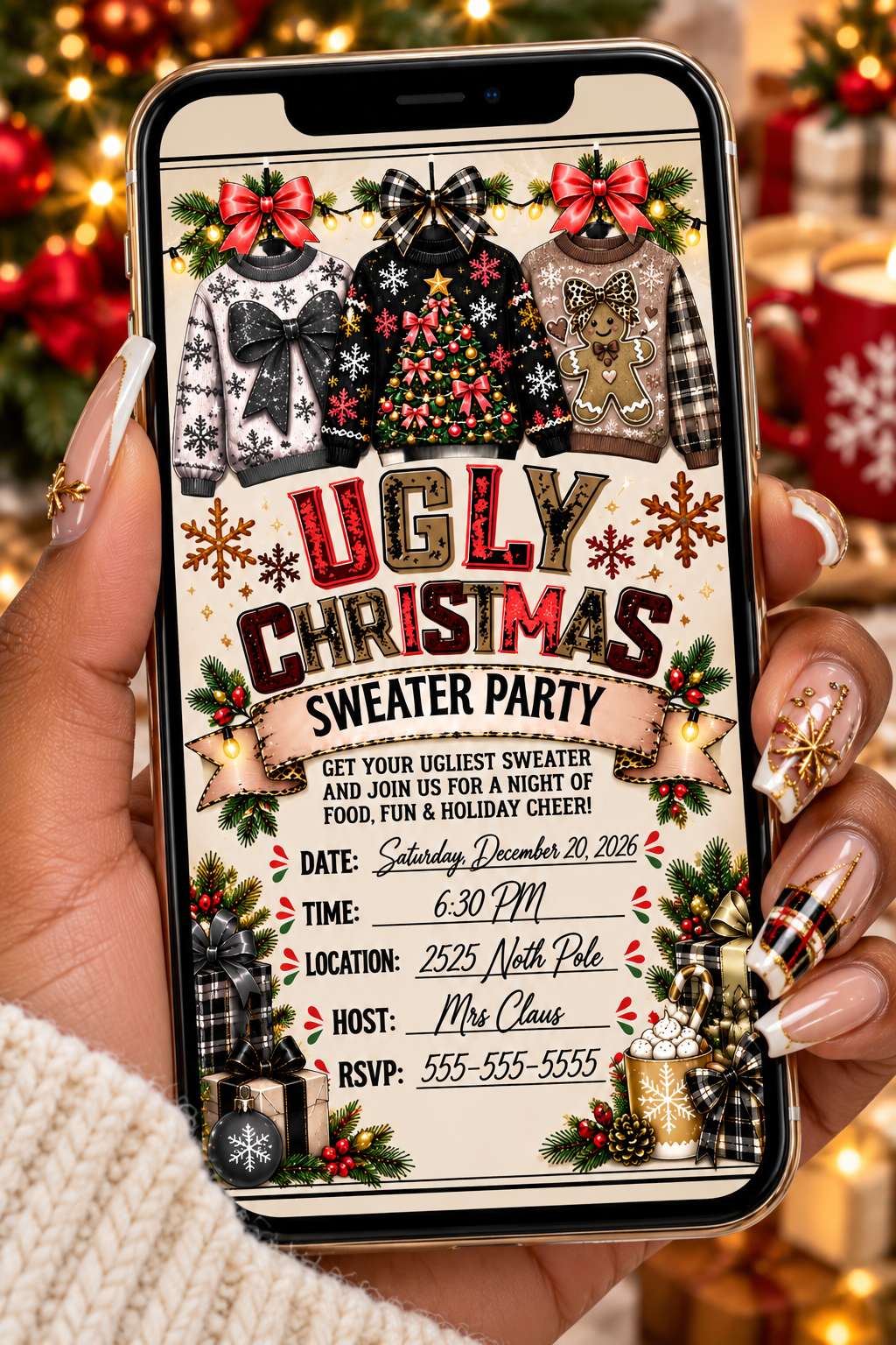 Ugly Christmas Sweater Party Invitation | Printable Digital Download & Fully Editable Canva Link