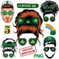 St. Patrick's Day PNG Illustration: Messy Redhead Girl, Clover Bow, Coquette Style (Digital Download)