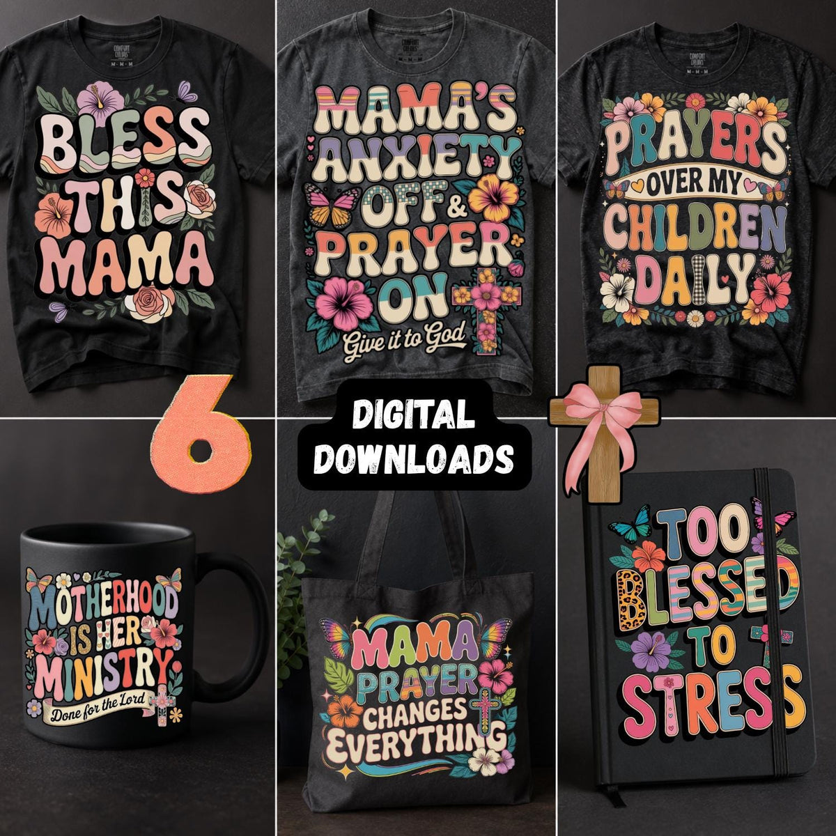 Christian Mom PNG Bundle, Retro Floral Bible Verse Designs (Digital Download)