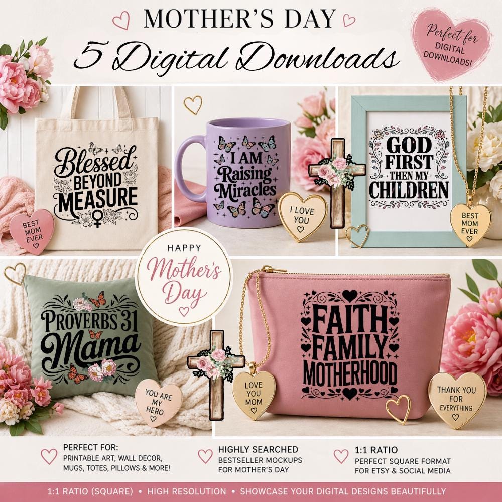 Mom Mother Mommy Mama PNG Christian Faith Bible Verse Digital Download Bundle with Floral Butterfly Hearts
