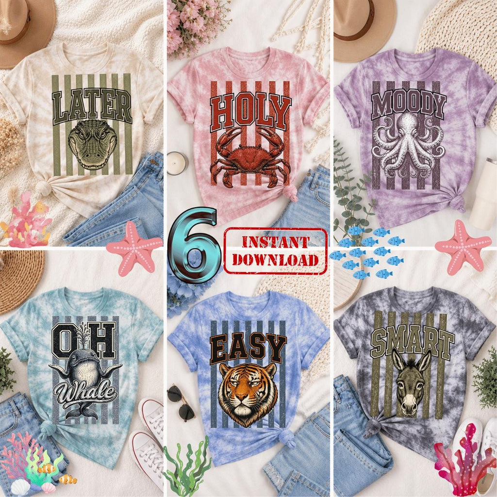 Varsity Collegiate Font Nautical Crab PNG, Donkey PNG, Tiger Whale Octopus Ocean Sea PNG Download with Removed Background