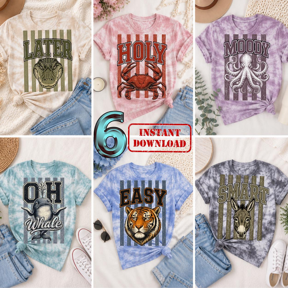 Varsity Collegiate Font Nautical Crab PNG, Donkey PNG, Tiger Whale Octopus Ocean Sea PNG Download with Removed Background