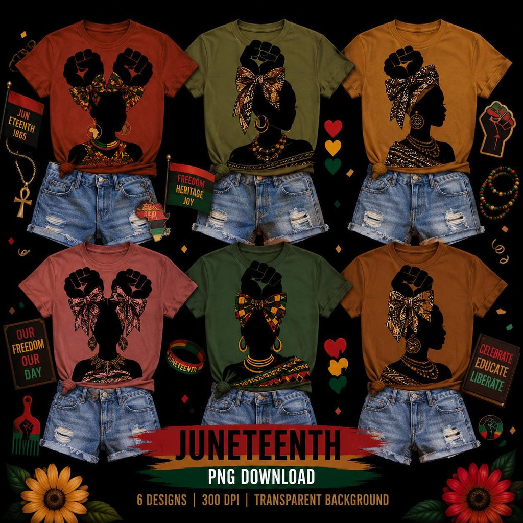 African Juneteenth Girl PNG Bundle, Black History Silhouette Designs (Digital Download) Removed Backgrounds