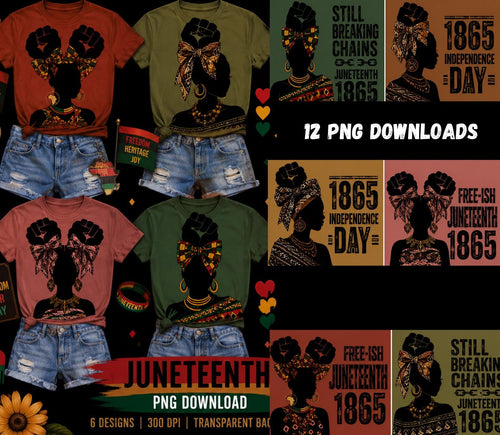 African Juneteenth Girl PNG Bundle, Black History Silhouette Designs (Digital Download) Removed Backgrounds