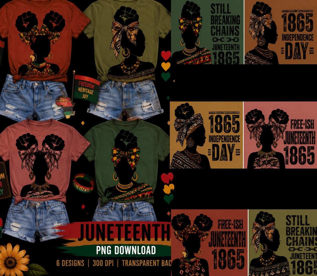 African Juneteenth Girl PNG Bundle, Black History Silhouette Designs (Digital Download) Removed Backgrounds