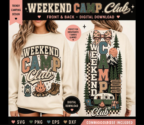 Camp For The Weekend Png Shirt Sweater Hoodie Design Download For Sublimation, Post Card making, Live Retro On the Road RV Download