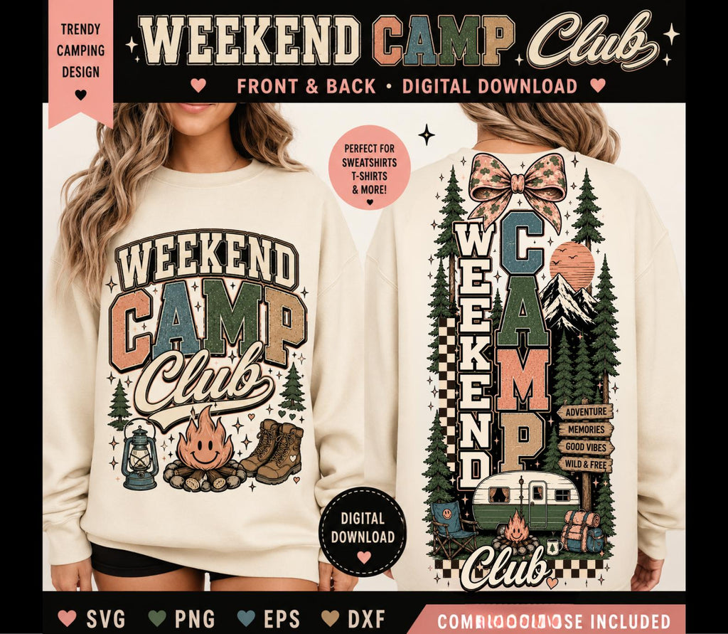 Camp For The Weekend Png Shirt Sweater Hoodie Design Download For Sublimation, Post Card making, Live Retro On the Road RV Download