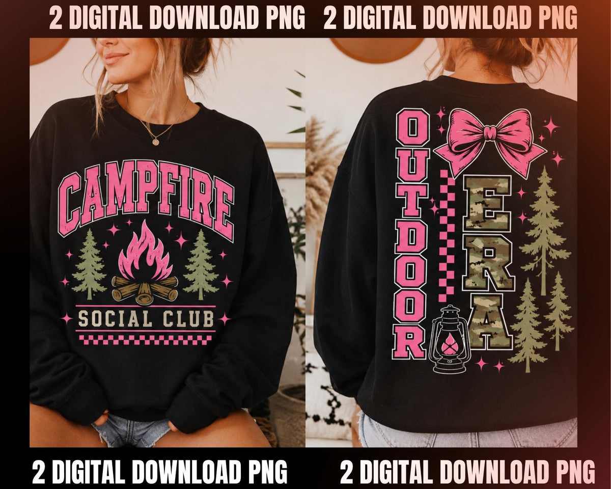 Pink Camping PNG Campfire Green Camouflage Sublimation Trending Social Club Download