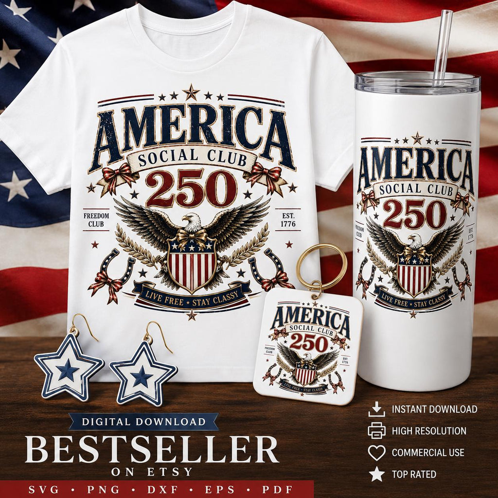 America Social Club 250 PNG, Patriotic Eagle Design (Digital Download)