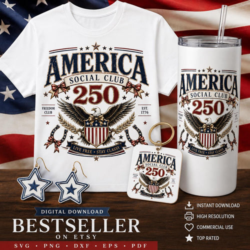 America Social Club 250 PNG, Patriotic Eagle Design (Digital Download)