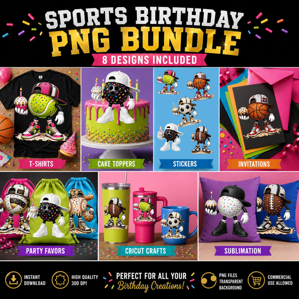 Bowling Football Sports Birthday PNG Bundle: Mascot Cupcake Characters (Digital Download)