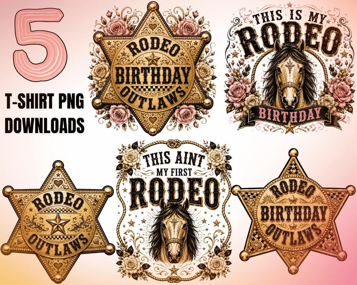 Pink Rodeo Aesthetic Last Rodeo Birthday Bachelorette PNG Bundle: Western Cowgirl Designs, Invitations Digital Download T-shirts Gift Bag