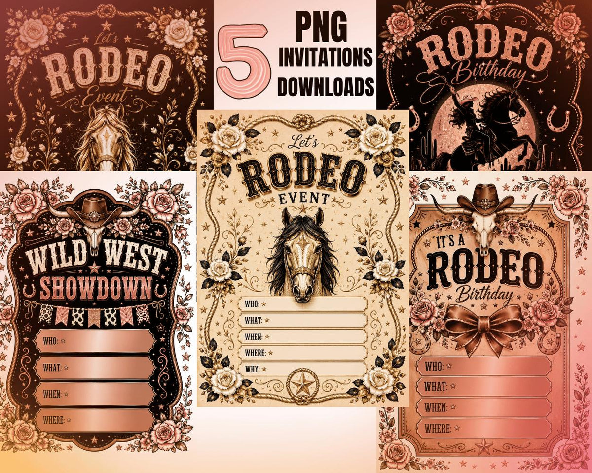 Pink Rodeo Aesthetic Last Rodeo Birthday Bachelorette PNG Bundle: Western Cowgirl Designs, Invitations Digital Download T-shirts Gift Bag