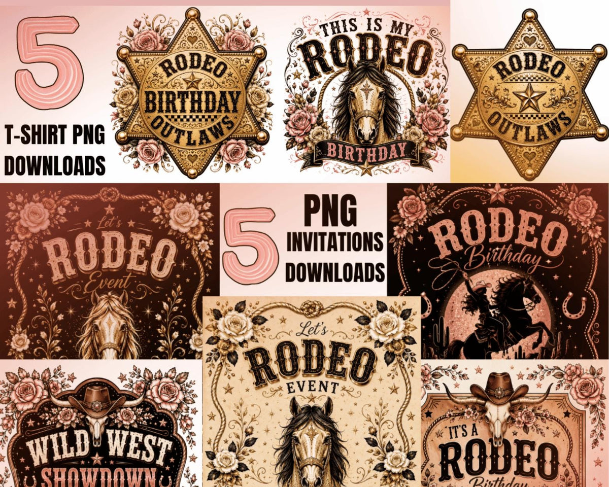 Pink Rodeo Aesthetic Last Rodeo Birthday Bachelorette PNG Bundle: Western Cowgirl Designs, Invitations Digital Download T-shirts Gift Bag