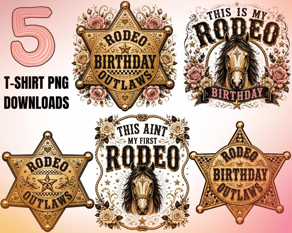 Pink Rodeo Aesthetic Last Rodeo Birthday Bachelorette PNG Bundle: Western Cowgirl Designs, Invitations Digital Download T-shirts Gift Bag