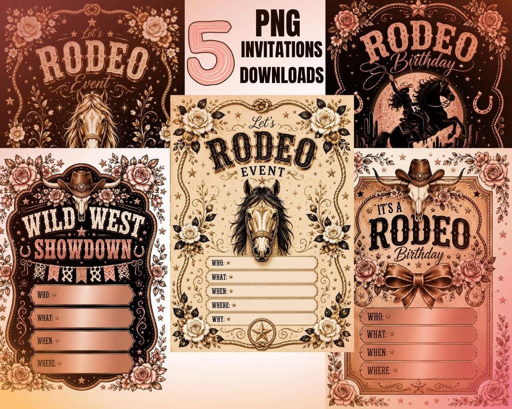 Pink Rodeo Aesthetic Last Rodeo Birthday Bachelorette PNG Bundle: Western Cowgirl Designs, Invitations Digital Download T-shirts Gift Bag