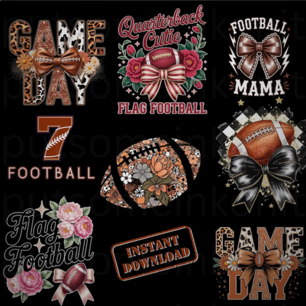 Flag Football School Sports Coquette Bow PNG Bundle, Game Day Clipart (Digital Download)