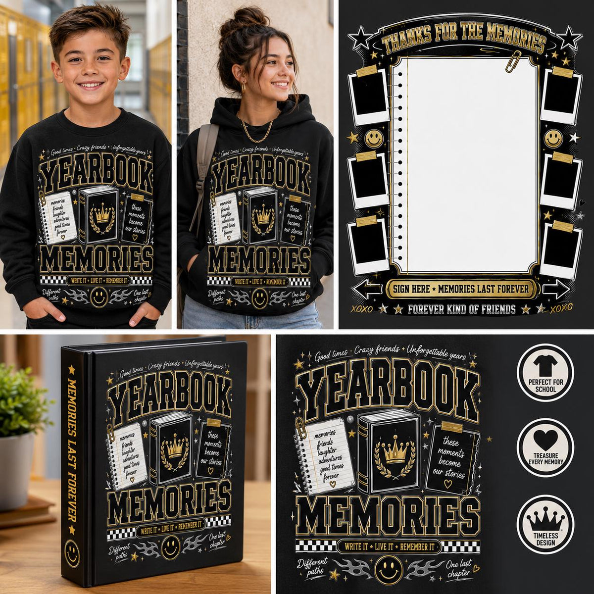 Shirt Signing Memories Journal Entry PNG , Yearbook Collage Clip Art Instant Download