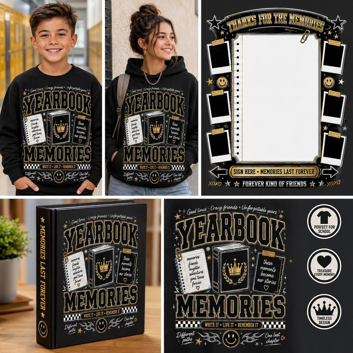 Shirt Signing Memories Journal Entry PNG , Yearbook Collage Clip Art Instant Download