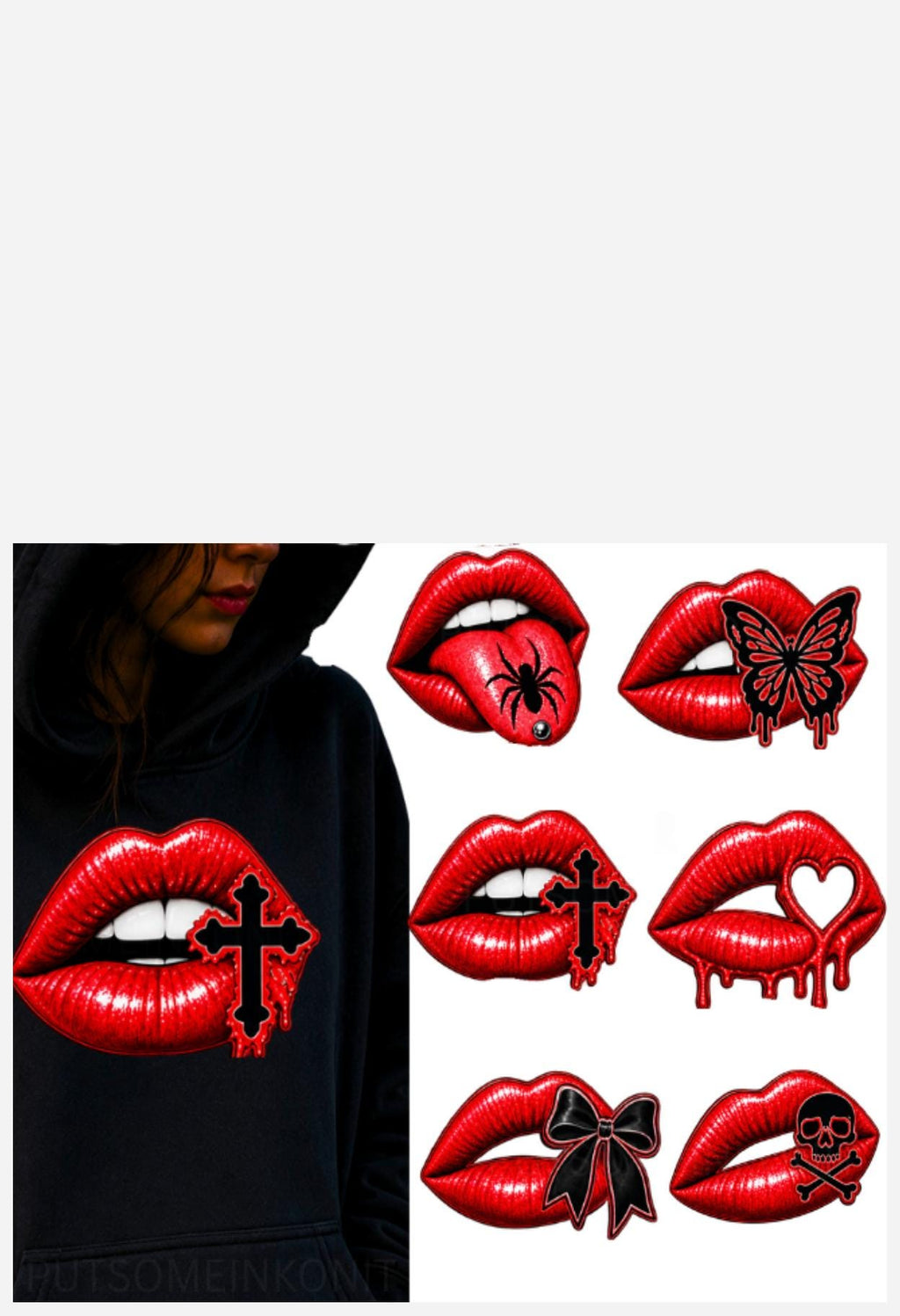Gothic Lips PNG Bundle, Halloween PNG, Red Lips Clipart, Spooky Goth Sublimation Design, Skull Spider Butterfly Cross Bow PNG
