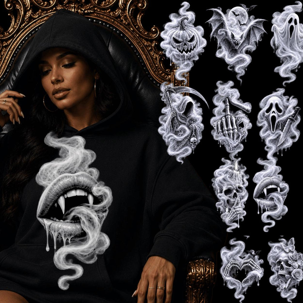 10 Halloween Smoke PNG Bundle, Gothic PNG, Ghost Skull Vampire Pumpkin Grim Reaper, Spooky Sublimation PNG, Halloween Clipart