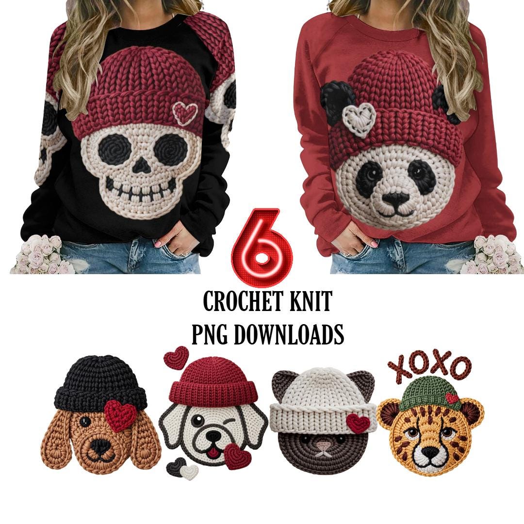 Crochet Knit Beanie Hat PNG Download  Bundle Winter Hat Textured Cozy Mom matching Children’s Baby Sublimation