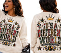 Different World PNG, Retro Collegiate 1987 PNG, Denim Patchwork Graphic, Vintage 90s Shirt Design, Sublimation Download