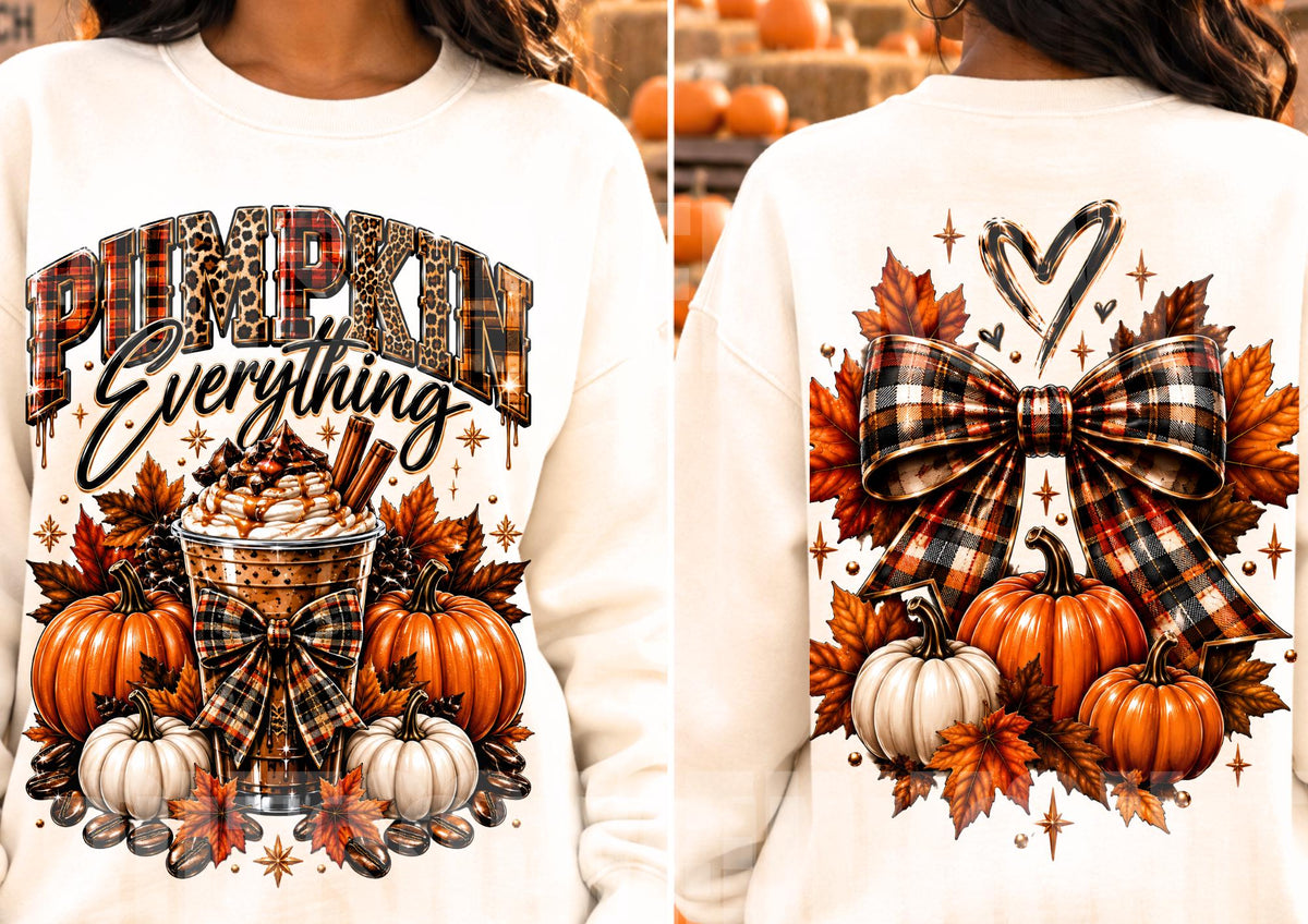 Orange Plaid Pattern filled text and Pumpkin patch with heart and fall colored leaves.