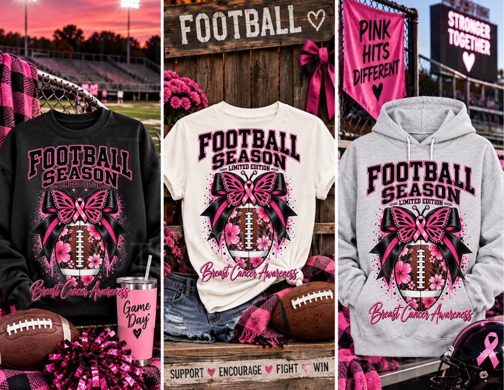 Pink Breast Cancer Football PNG Download, Floral Butterflies Design Sublimation, Clip Art, Cutting Machine DIY Download