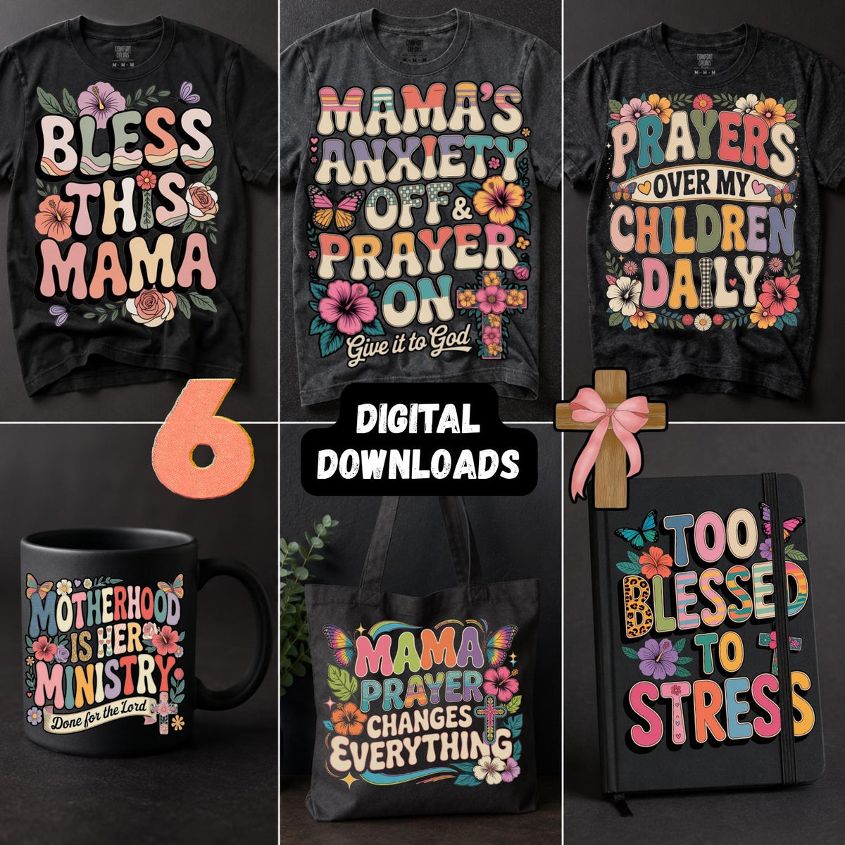 Christian Mom PNG Bundle, Retro Floral Bible Verse Designs (Digital Download)