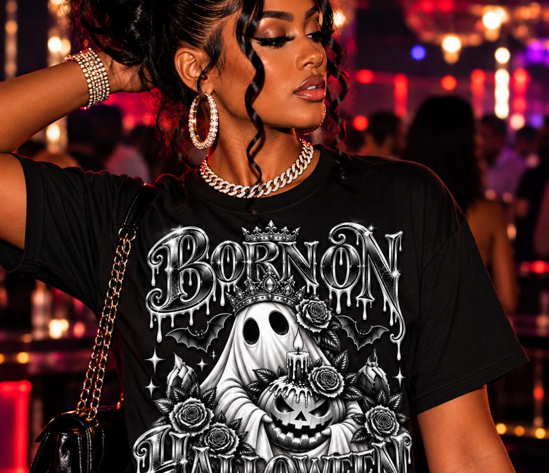 Born on Halloween PNG, October 31 Birthday Ghost Design, Gothic Roses Bats Jack O Lantern Birthday Graphic Birthday Decor Bundle Download