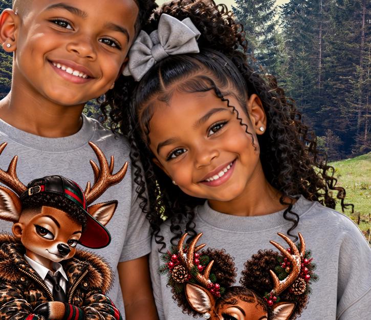 4 Afro reindeer Bundle, Christmas Family PNG, Black Family Christmas Download, Matching Family Deer Dad Mom Sister Brother Sublimation