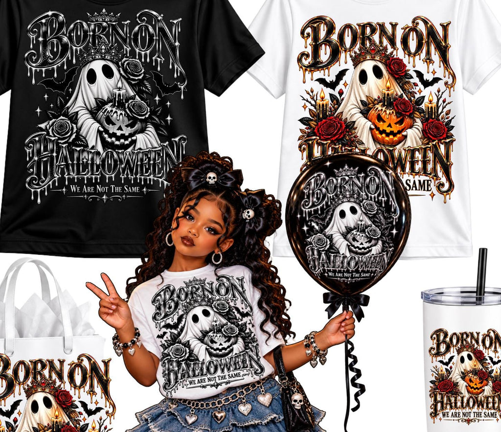 Born on Halloween PNG, October 31 Birthday Ghost Design, Gothic Roses Bats Jack O Lantern Birthday Graphic Birthday Decor Bundle Download