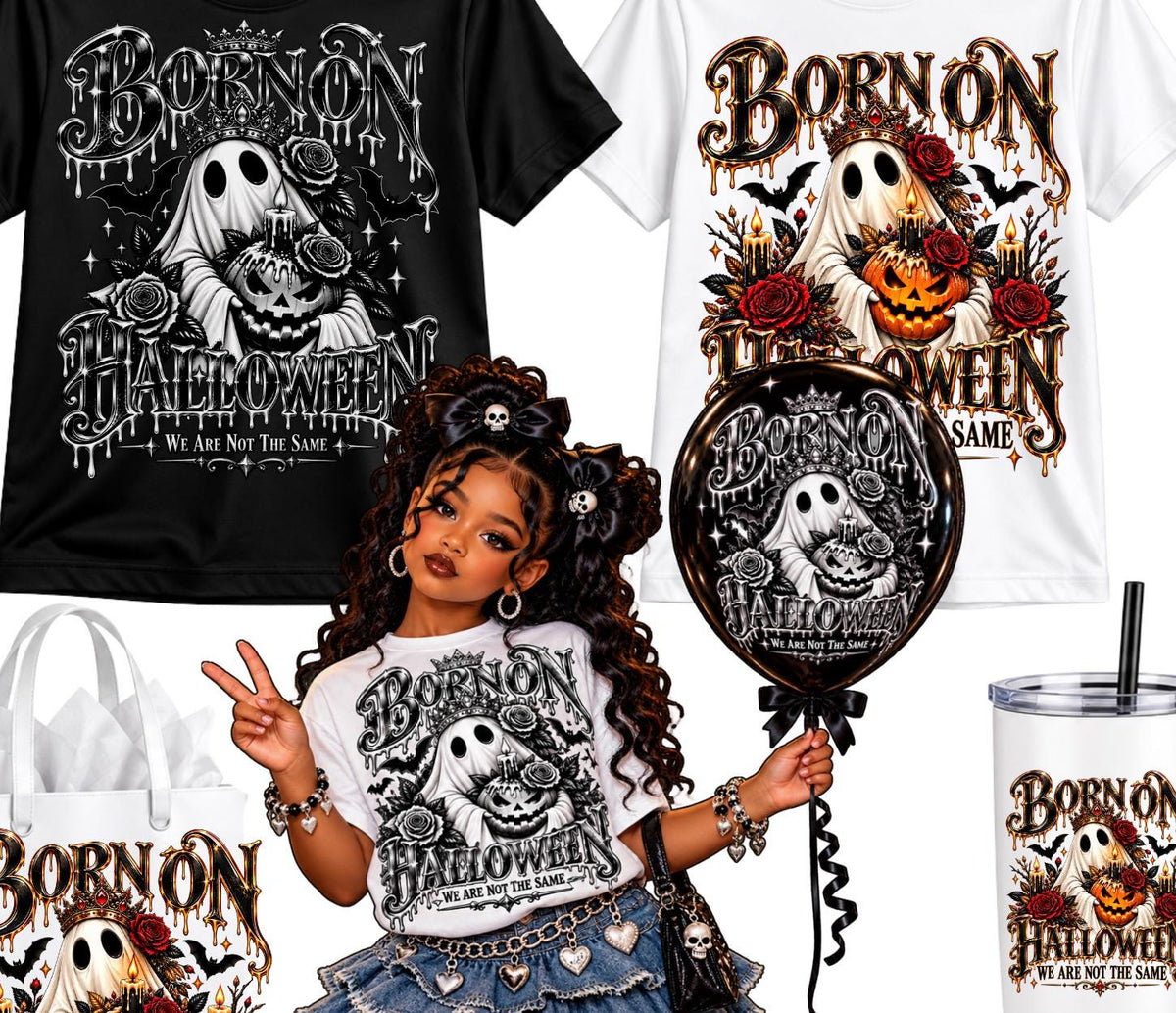 Born on Halloween PNG, October 31 Birthday Ghost Design, Gothic Roses Bats Jack O Lantern Birthday Graphic Birthday Decor Bundle Download
